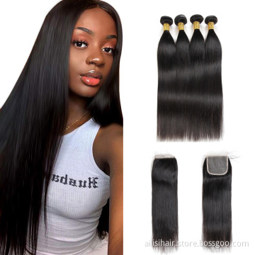 Top Seller Human Hair Straight Bundles With Closure Cuticle Aligned Human Hair Hair  Brazilian Wigs With Closure